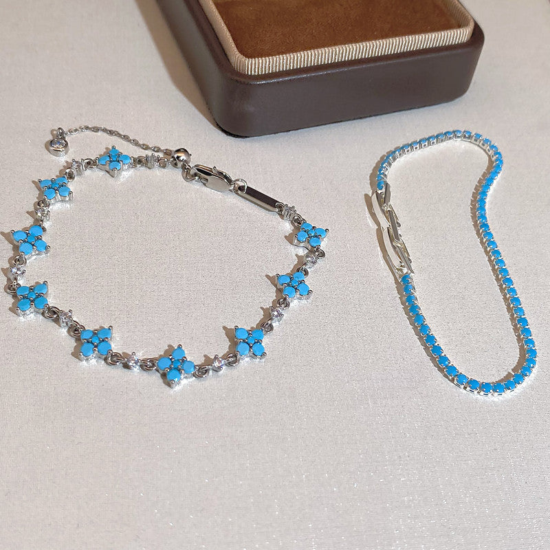 Wholesale Lucky Flower Blue Turquoise Bracelet Fashion Accessory Gift for Women