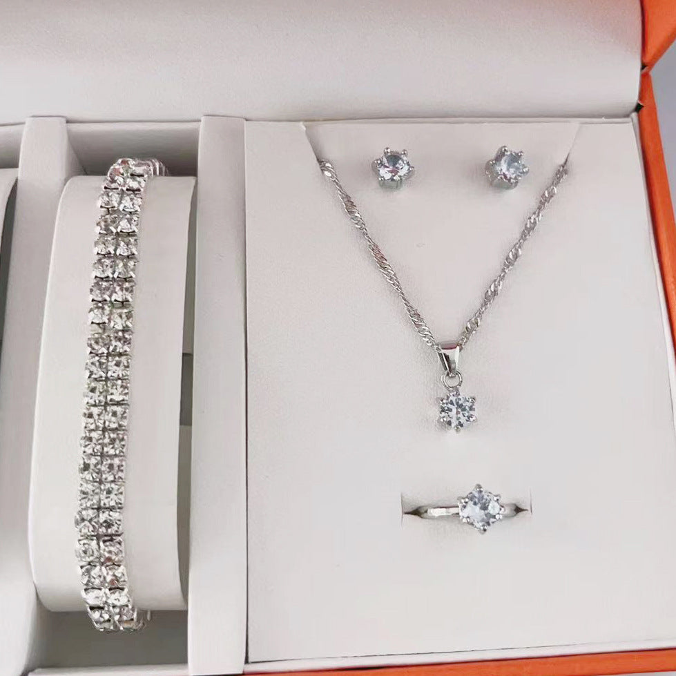 Wholesale Zircon Necklace Earrings Ring Bracelet Sets ACC-NE-AnHe003