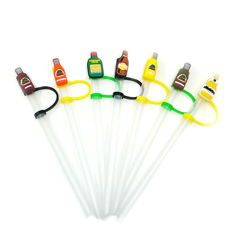 Wholesale 10pcs 7-8mm Cartoon Mexico Series Silicone Dustproof Straw Plugs Straw Tube Cap