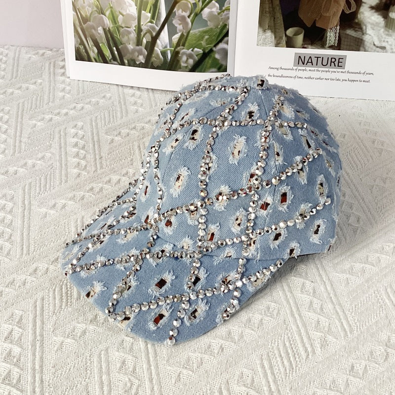 Wholesale  Ripped Leopard Washed Cowboy Hat  Diamond Rhinestone Fashion Baseball Cap