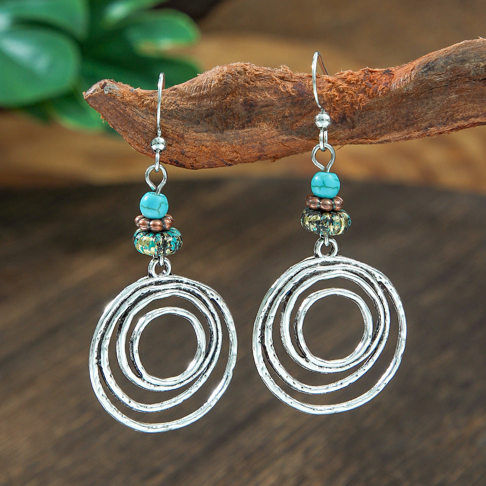 Wholesale Retro Bohemian Turquoise Alloy Earrings Party Wear Fashion Accessory