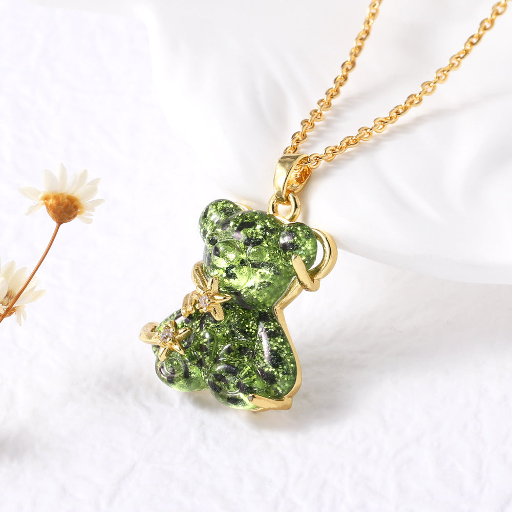Wholesale Colorful Spotted Bear Pendant Gold Plated Necklace