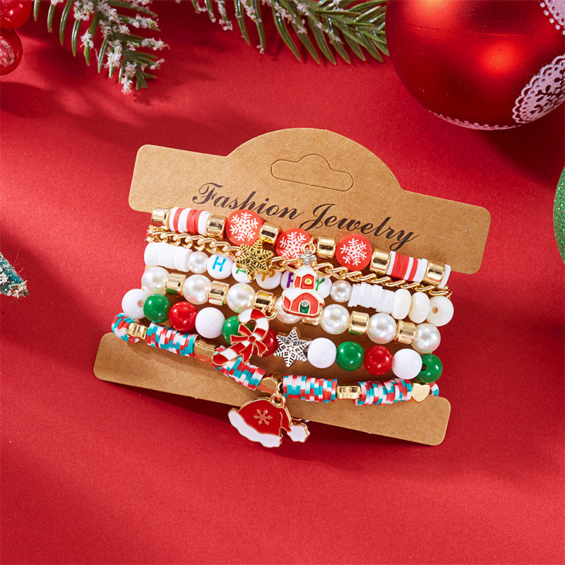 Wholesale Christmas soft ceramic multi-layer cartoon  bell bracelet