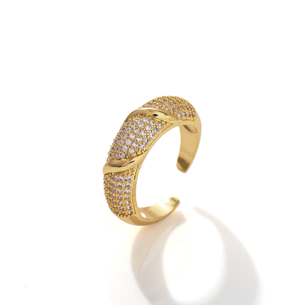 Wholesale Gold Plated Copper Zircon Open Ring with Crown Design Jewelry Accessory Gift
