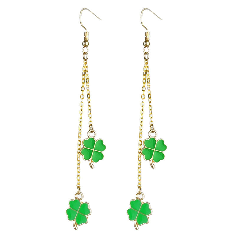 Wholesale 2 Pairs/pack St. Patrick's Shamrock Four Leaf Clover Lucky Chain Earrings ACC-ES-HY219
