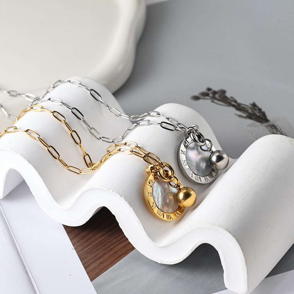 Wholesale Steel Titanium White Shell Pendant Necklace