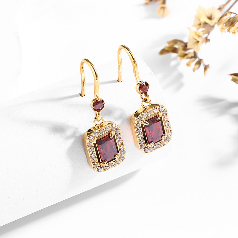 Wholesale 18K Stainless Steel Double Layer Light Luxury Micro Inlaid Zircon Earrings ACC-ES-LianYi001