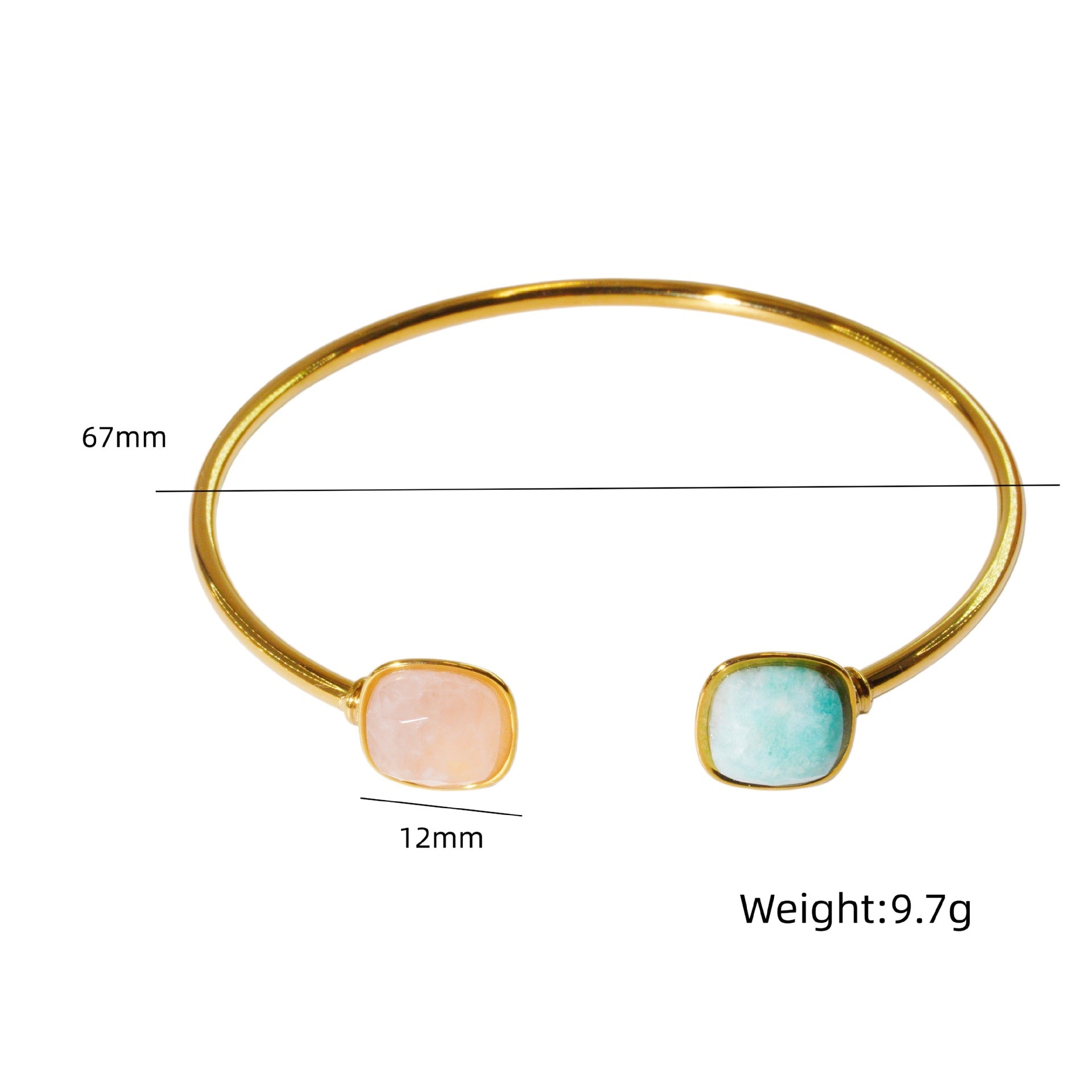 Wholesale Modern Minimalist Double Gemstone Inlaid Stainless Steel Open Bracelet Fashion Accessory Boutique Resale Gift