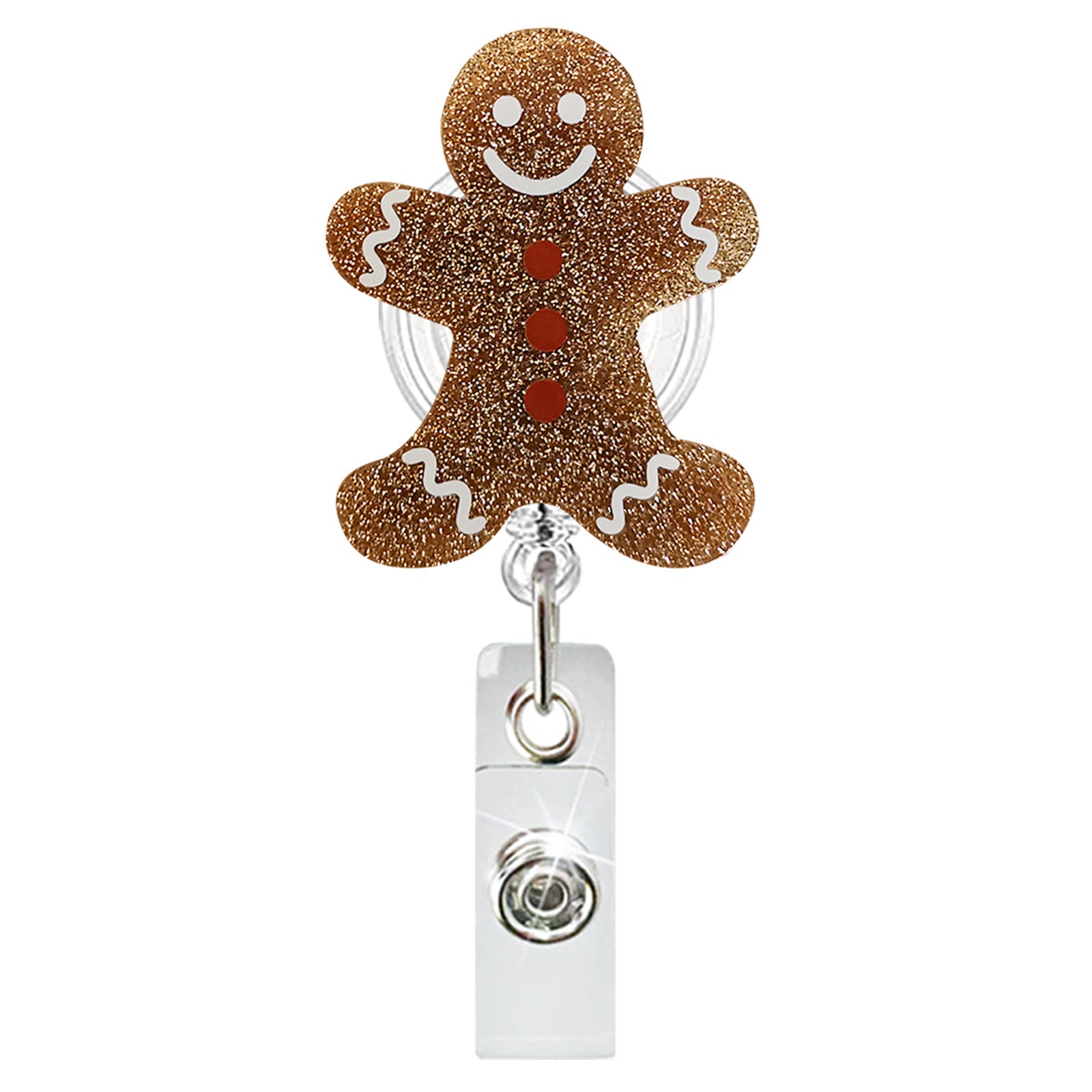 Wholesale Glitter Christmas Gingerbread Man Retractable Rotating Badge Keychain ACC-KC-QiDing021