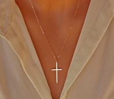 Wholesale brass real gold electroplated inlaid zircon cross necklace
