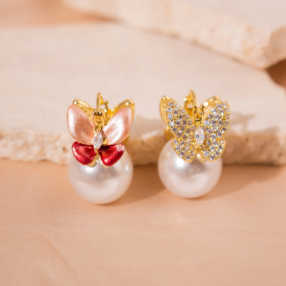 Wholesale Zircon Butterfly Ear Buckle Light Luxury Retro Design Fashion Earrings