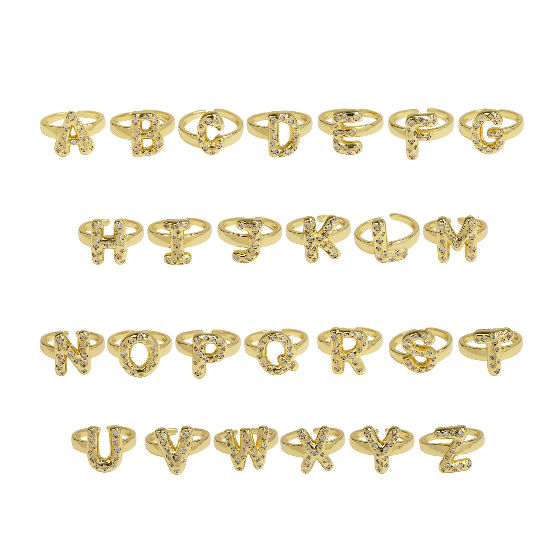 Wholesale Micro-inlaid Zircon Bubble Bubble Balloon Cute 26 English Letters Open Ring