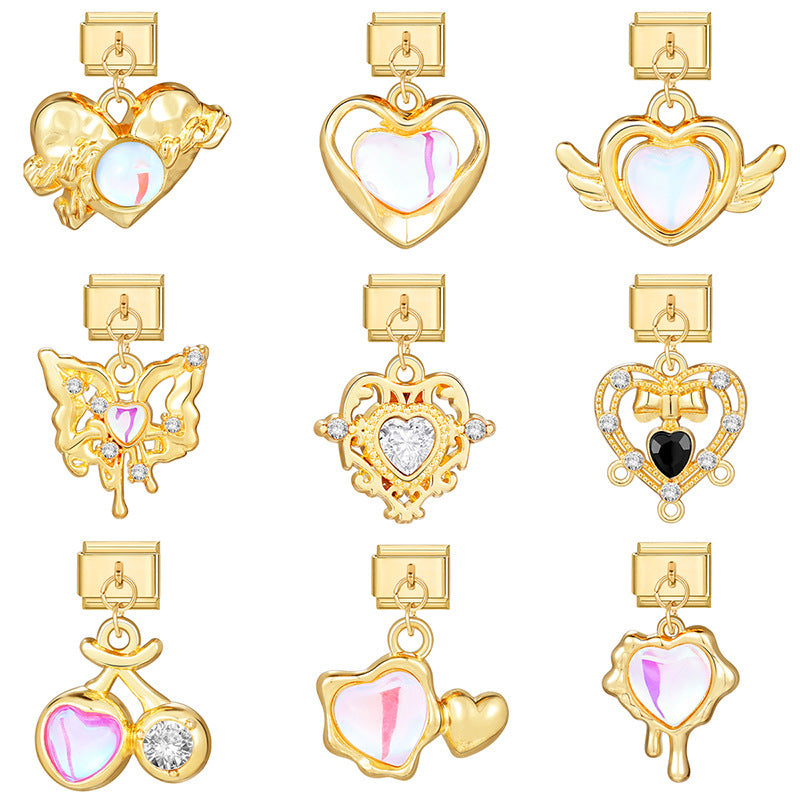 Wholesale 9mm Gold Heart DIY Italian Charm Bracelet ACC-BT-Xieh012