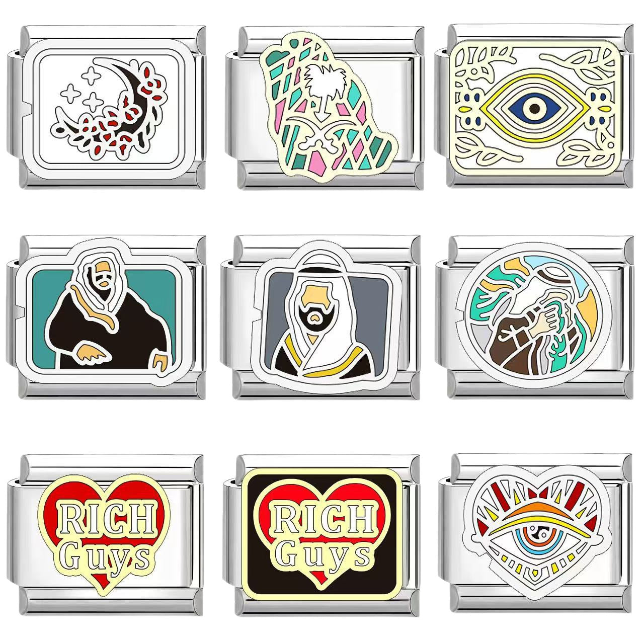 Wholesale Italian Charm Bracelet 9mm DIY Eastern style evil eye  Creative Stainless Steel Composable Bracelet