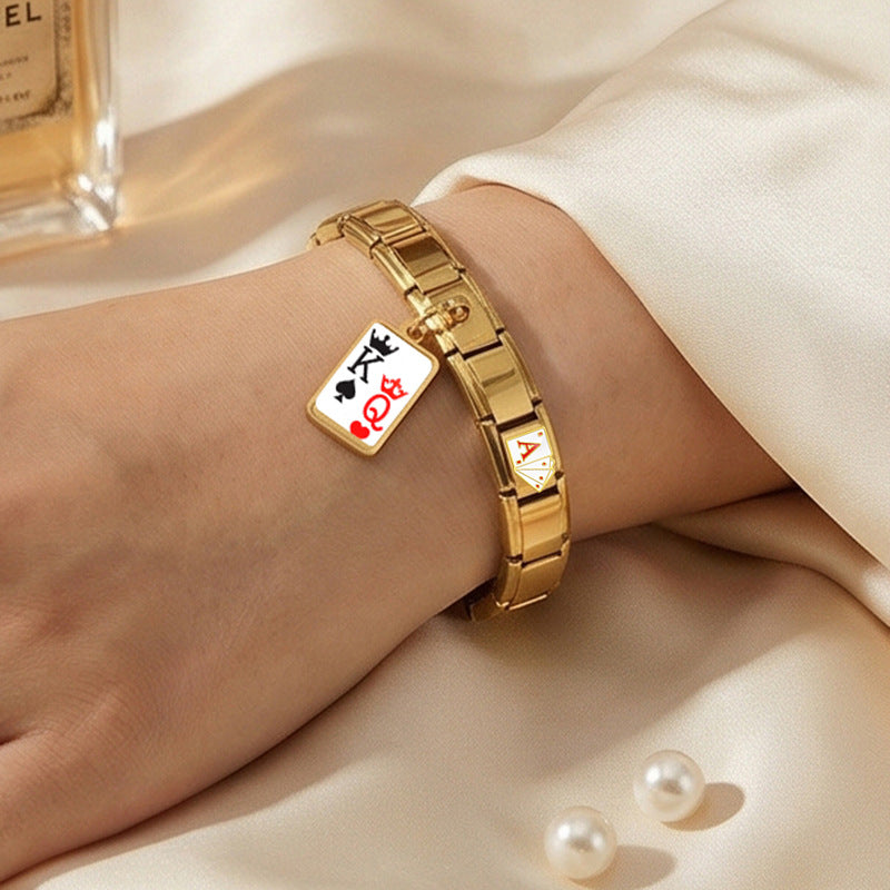 Wholesale Trendy Playing Card Pendant Stainless Steel Bracelet Fashion Accessory For Boutique Resale