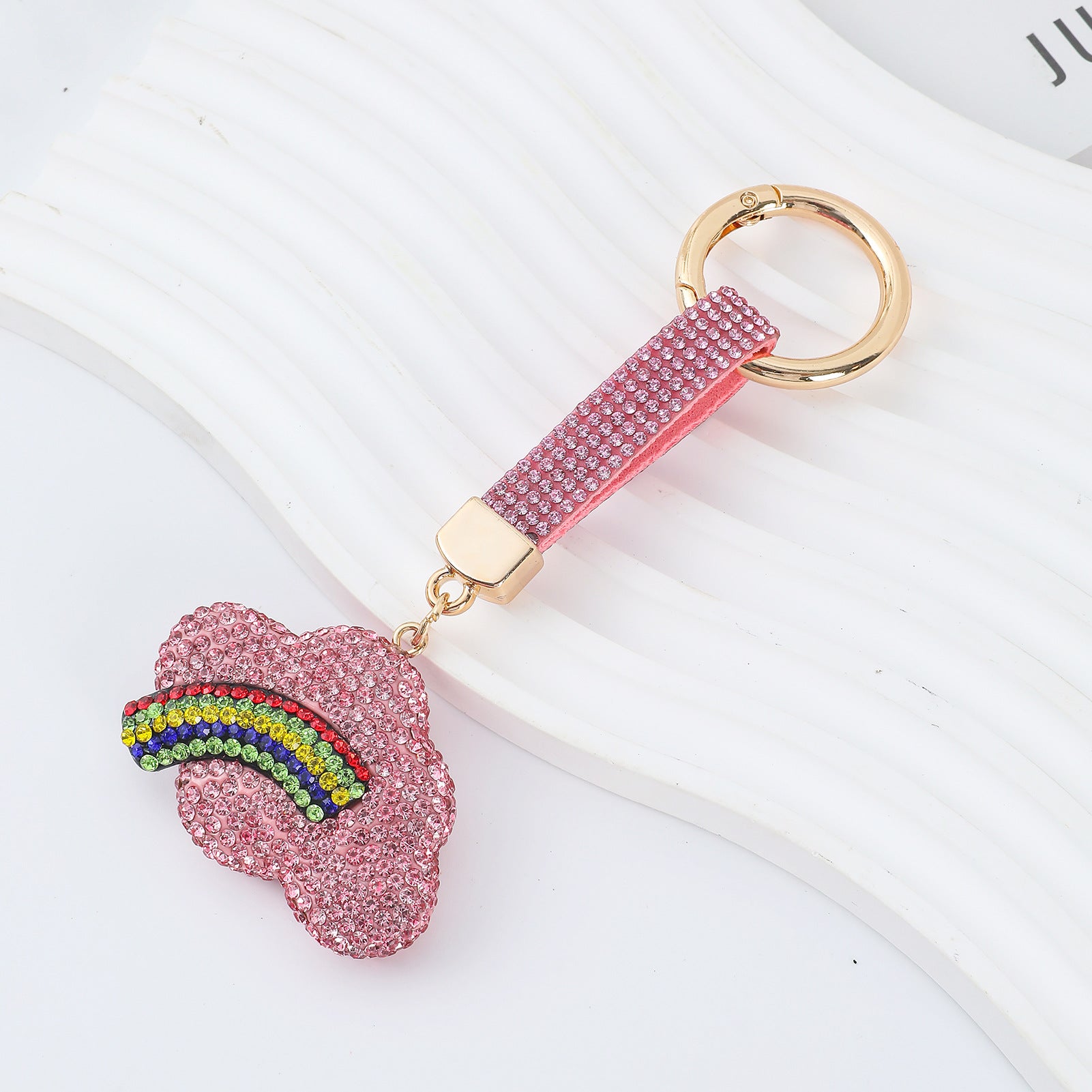 Wholesale double-sided diamond-encrusted colorful cloud  keychain