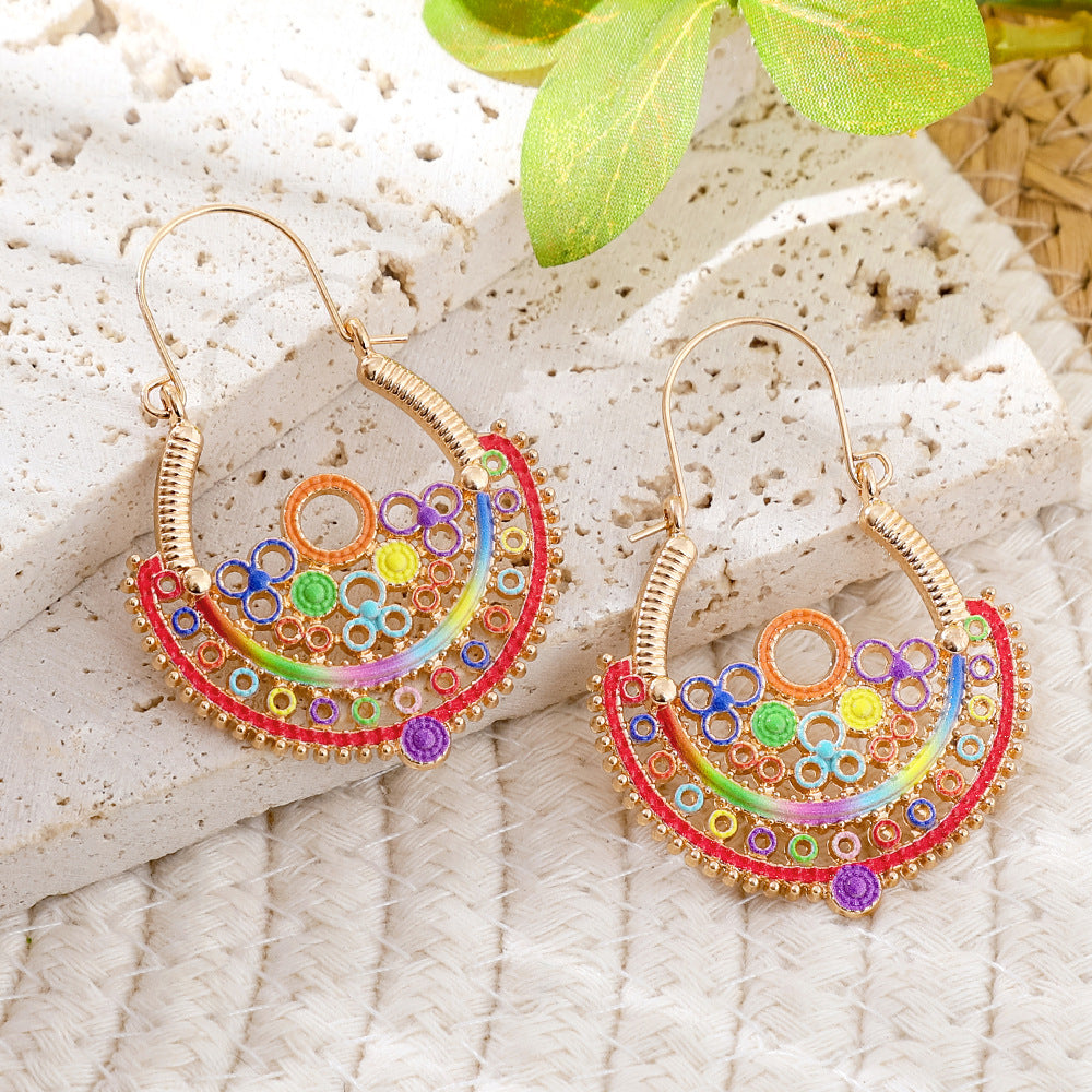Wholesale Gold Bohemian Earrings Exaggerated Hollow Carved Pattern Fashion Accessory
