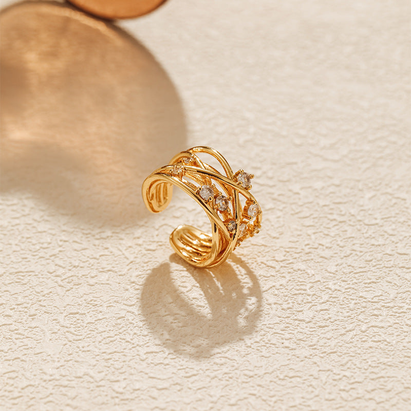 Wholesale Light luxury high-grade geometric line cross design ring