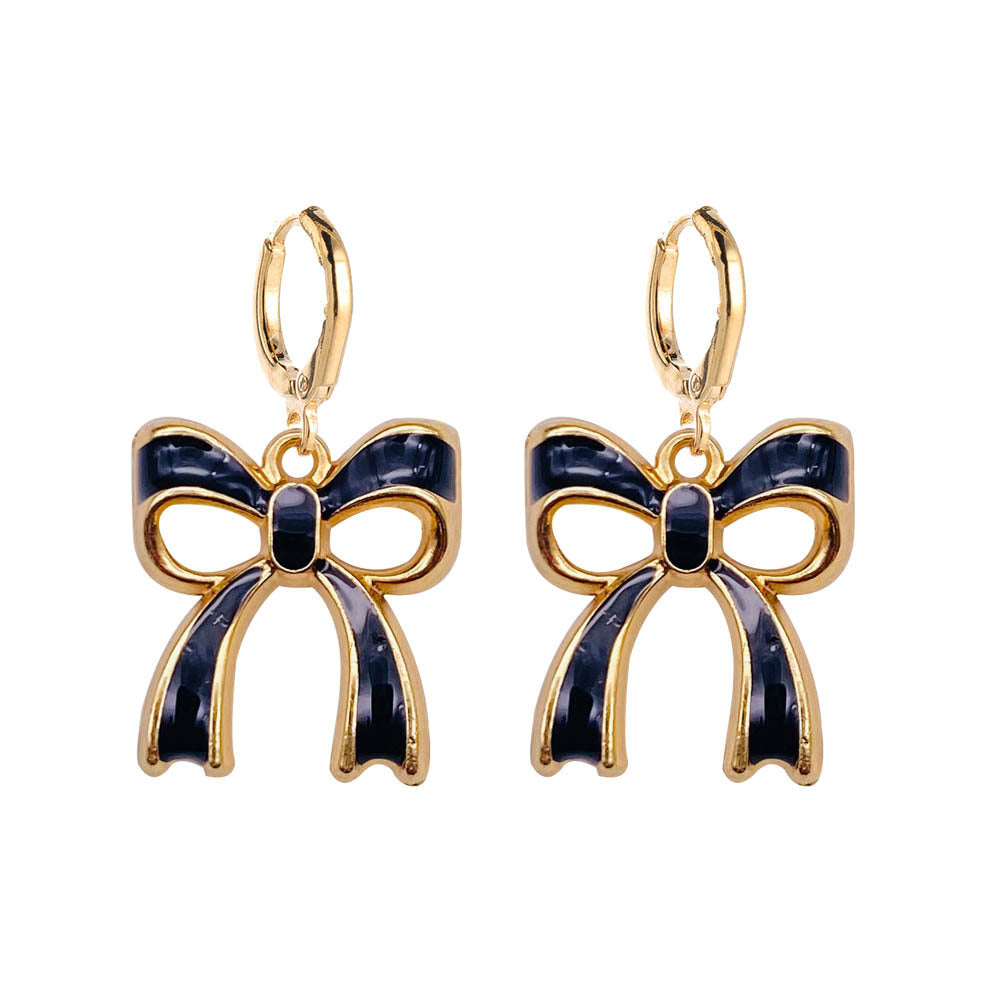 Wholesale Valentine's Day Water Drop Oil Painted Bowknot Pendant Earrings