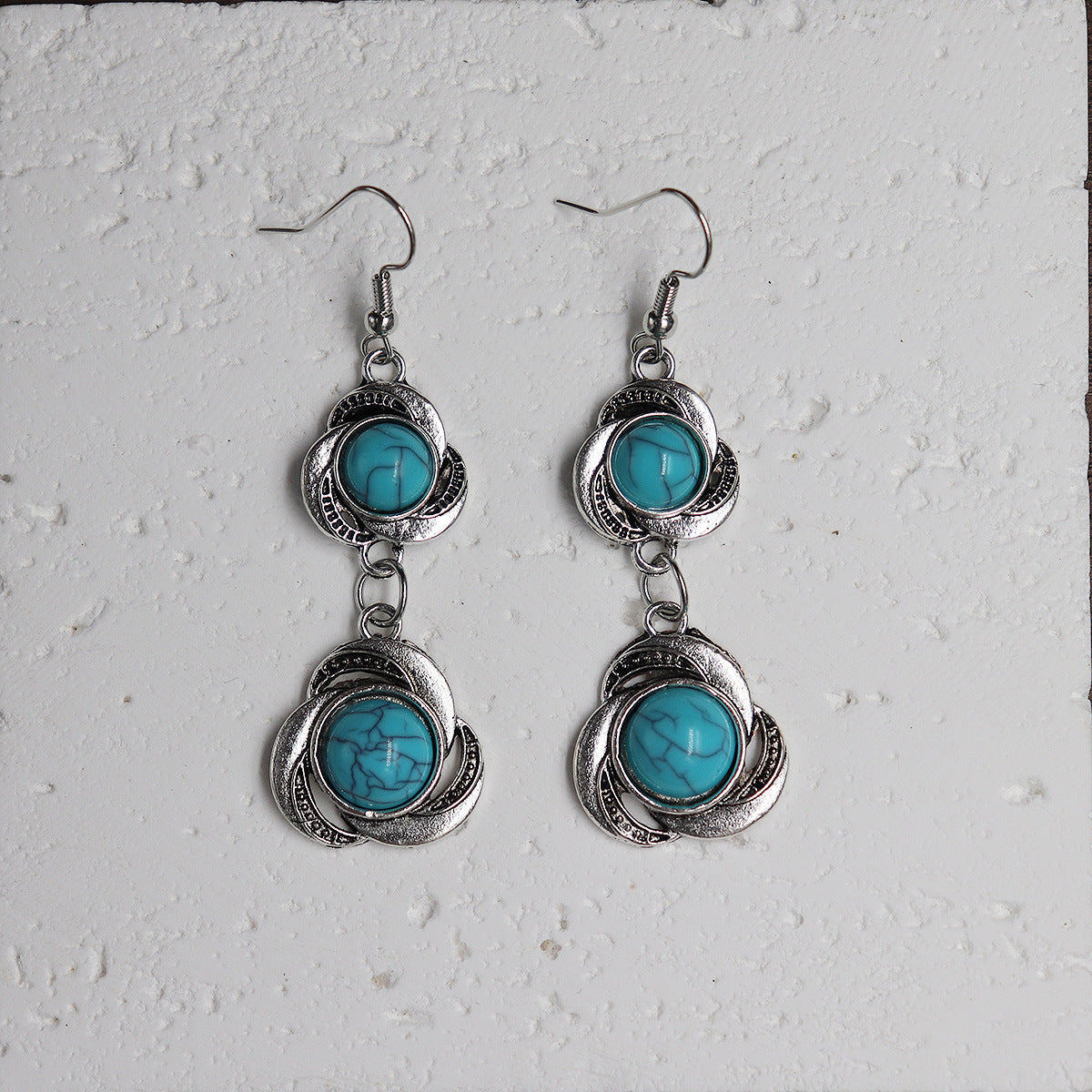Wholesale Ethnic Style Alloy Drop Earrings with Imitation Turquoise – Trendy Beach Jewelry Accessory