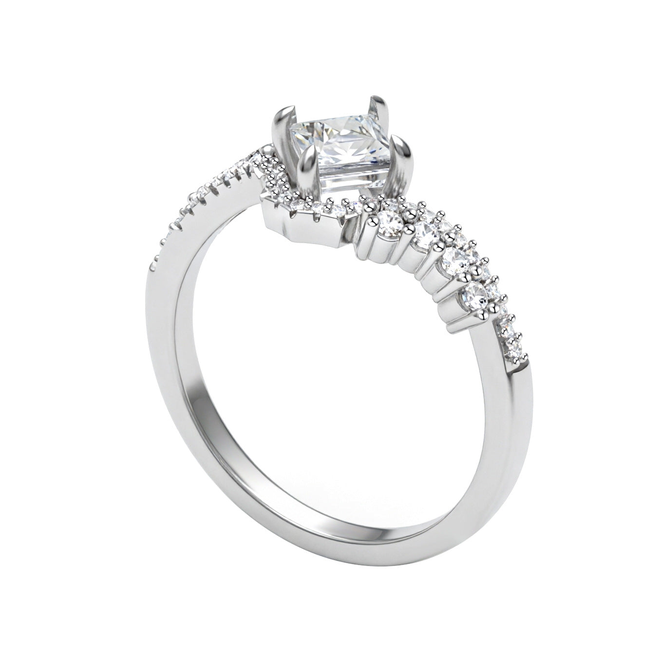 Wholesale Square Cut 5A Cubic Zirconia S925 Silver White Gold Women S Ring Fashion Jewelry Accessory Boutique Gift