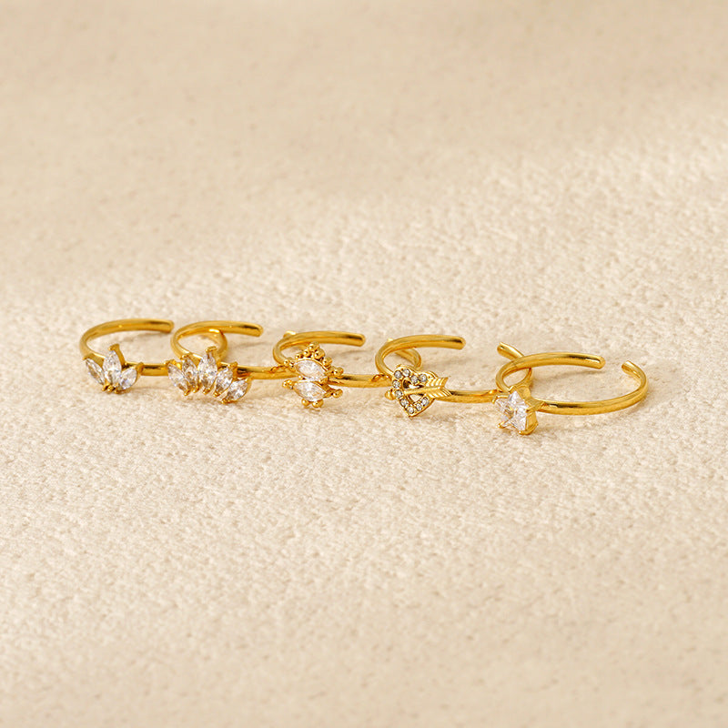 Wholesale Stainless steel zircon adjustable heart and star ring