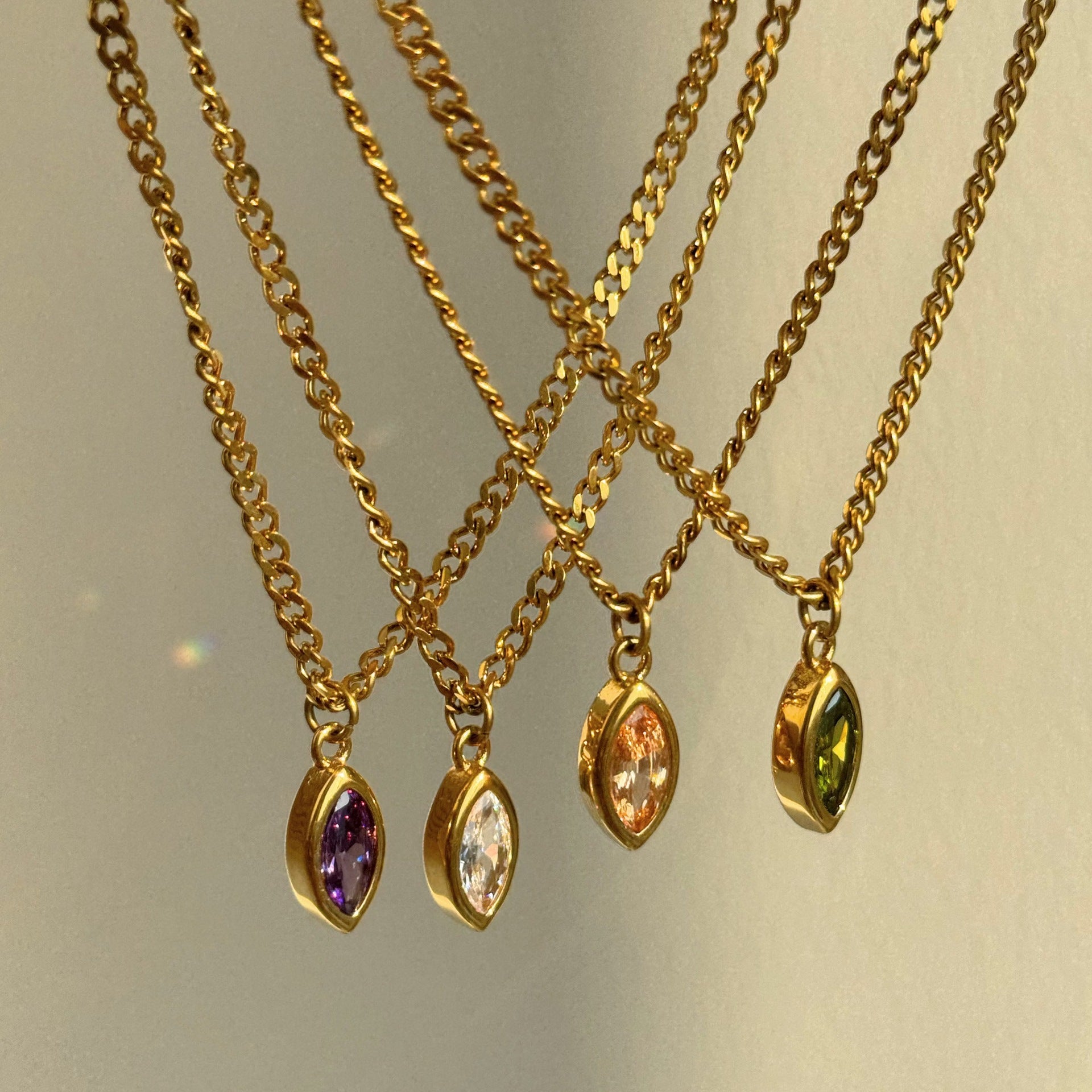 Wholesale Stainless Steel Vintage Colored Marquise Colored Zircon Necklace