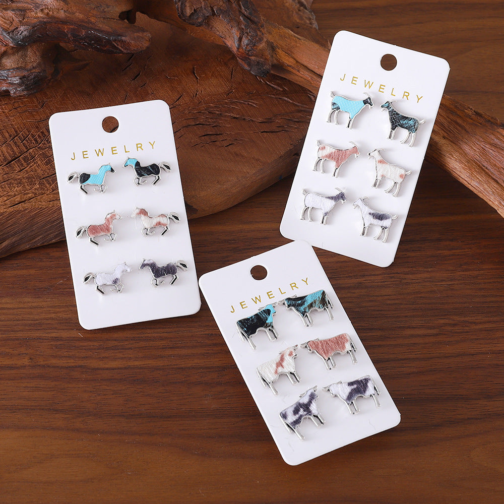 Wholesale Cow Sheep and Horse Spotted Alloy Earrings
