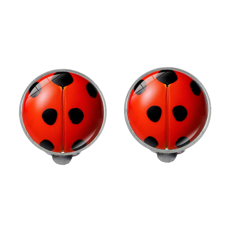 Wholesale Round Polka Dot Cartoon Anime Ladybug Bear Paw Print Alloy Ear Clip Earrings