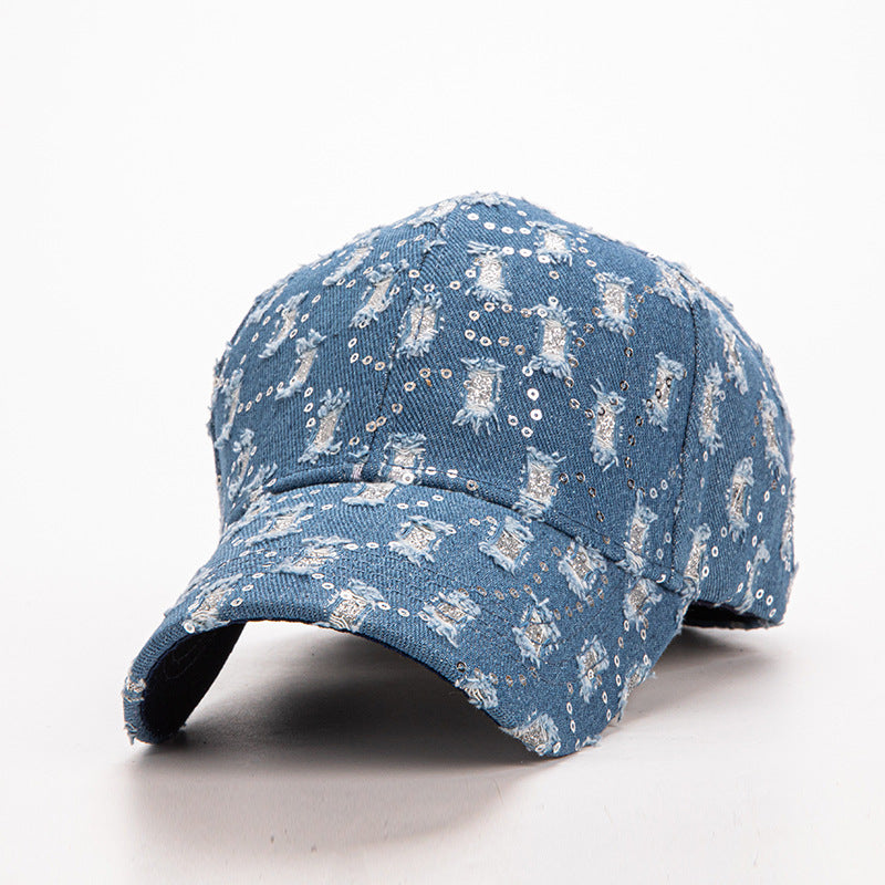Wholesale Star Sequins Old Women's Cap  Denim Baseball Cap