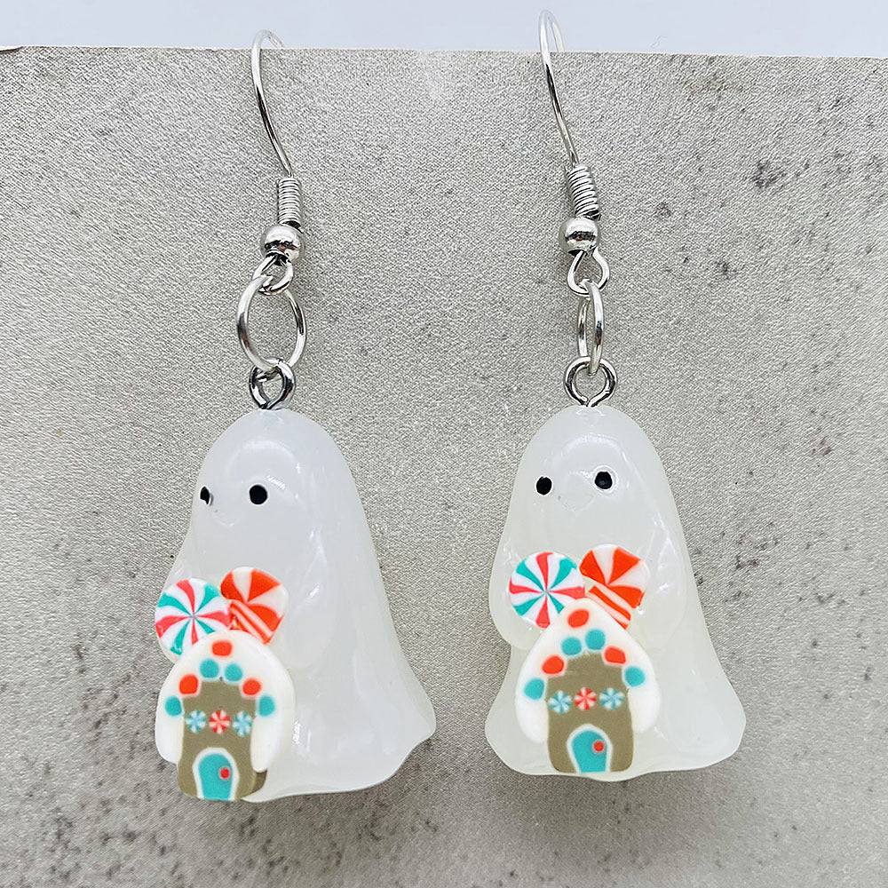 Wholesale Christmas Earrings 3D Three-Dimensional Luminous Ghost Christmas Tree Santa Earrings