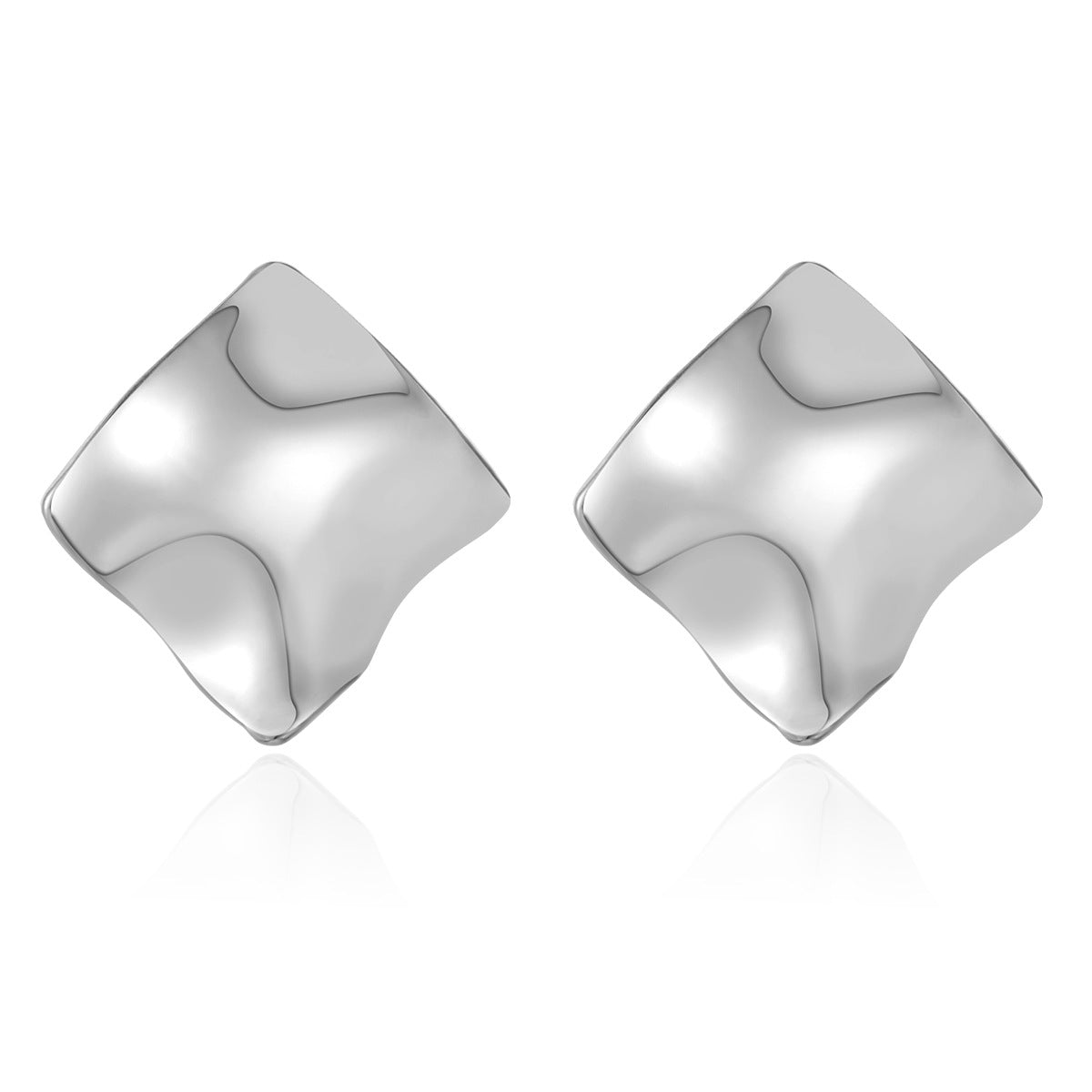 Wholesale Glossy Irregular Shaped Geometric Pleated Origami Love Round Earrings Stainless Steel Earrings ACC-ES-Hongx005