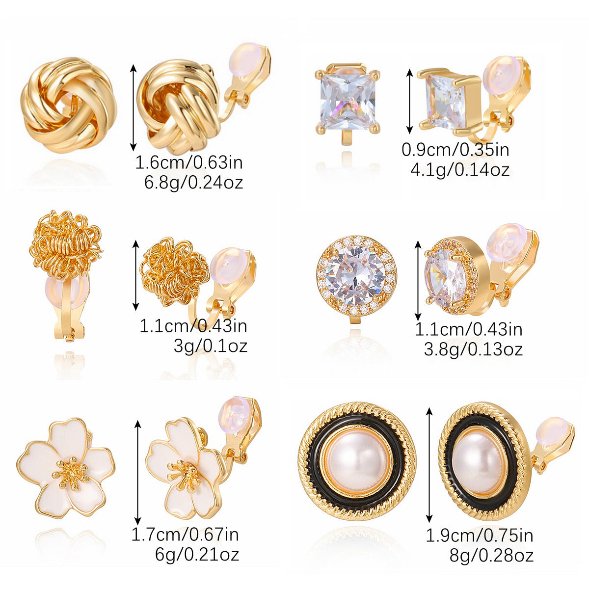 Wholesale Versatile Metallic Six-Pair Ear Clips Light Luxury High-End Women' s Non-Pierced Ear Clips Earrings