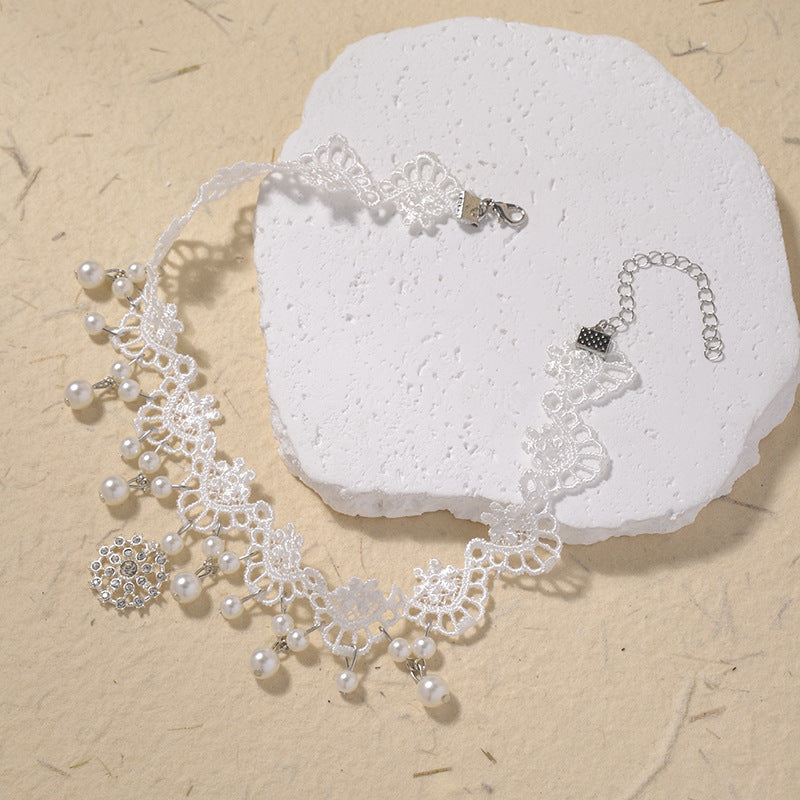 Wholesale  White Lace Gem Pendant Necklace