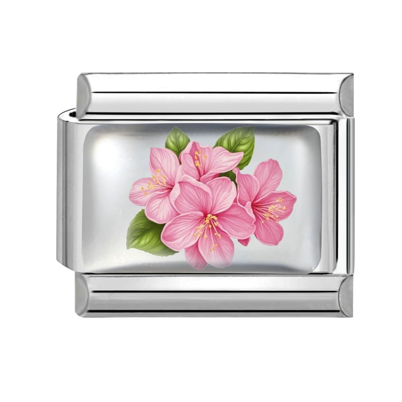 Wholesale Italian Charm Bracelet 9mm DIY Colorful Element Pink Pattern  Creative Stainless Steel Composable Bracelet