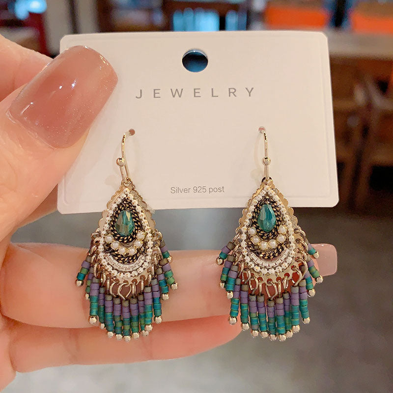 Wholesale Bohemian Handmade Crystal Earrings Gold-Plated Copper Party Wear