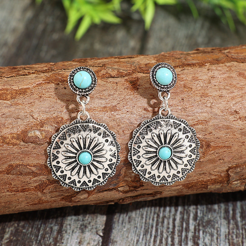 Wholesale Alloy Vintage Sunflower Drop Earrings Retro Style Jewelry Accessory