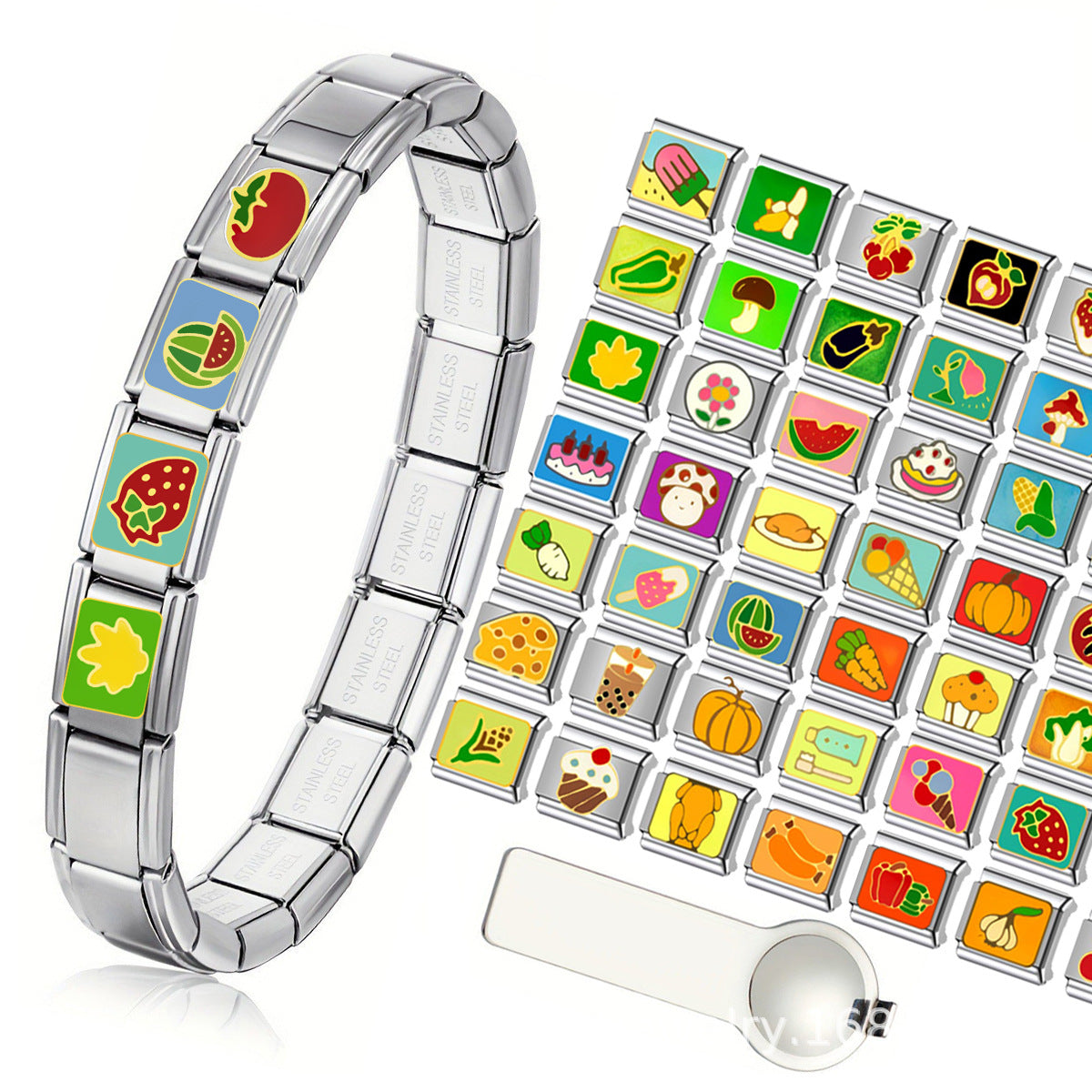 Wholesale Trendy DIY Cartoon Fruit Vegetable Bracelet Charm Modules Stainless Steel Jewelry Accessory