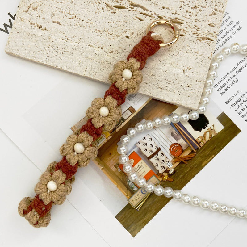 Wholesale Wooden Beads Flower Heart Small Daisy Flower Keychains ACC-KC-Huaien005