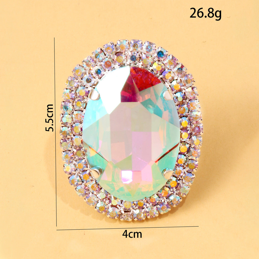 Wholesale Oval ring simple open adjustable colorful rhinestone ring