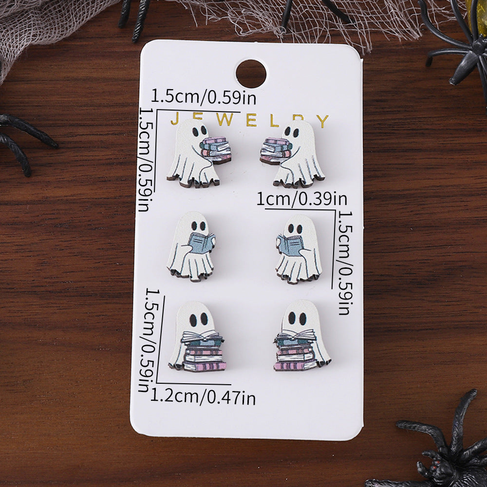 Wholesale Halloween Goth Theme Book Ghost Wood Earrings Set ACC-ES-ChuLian037