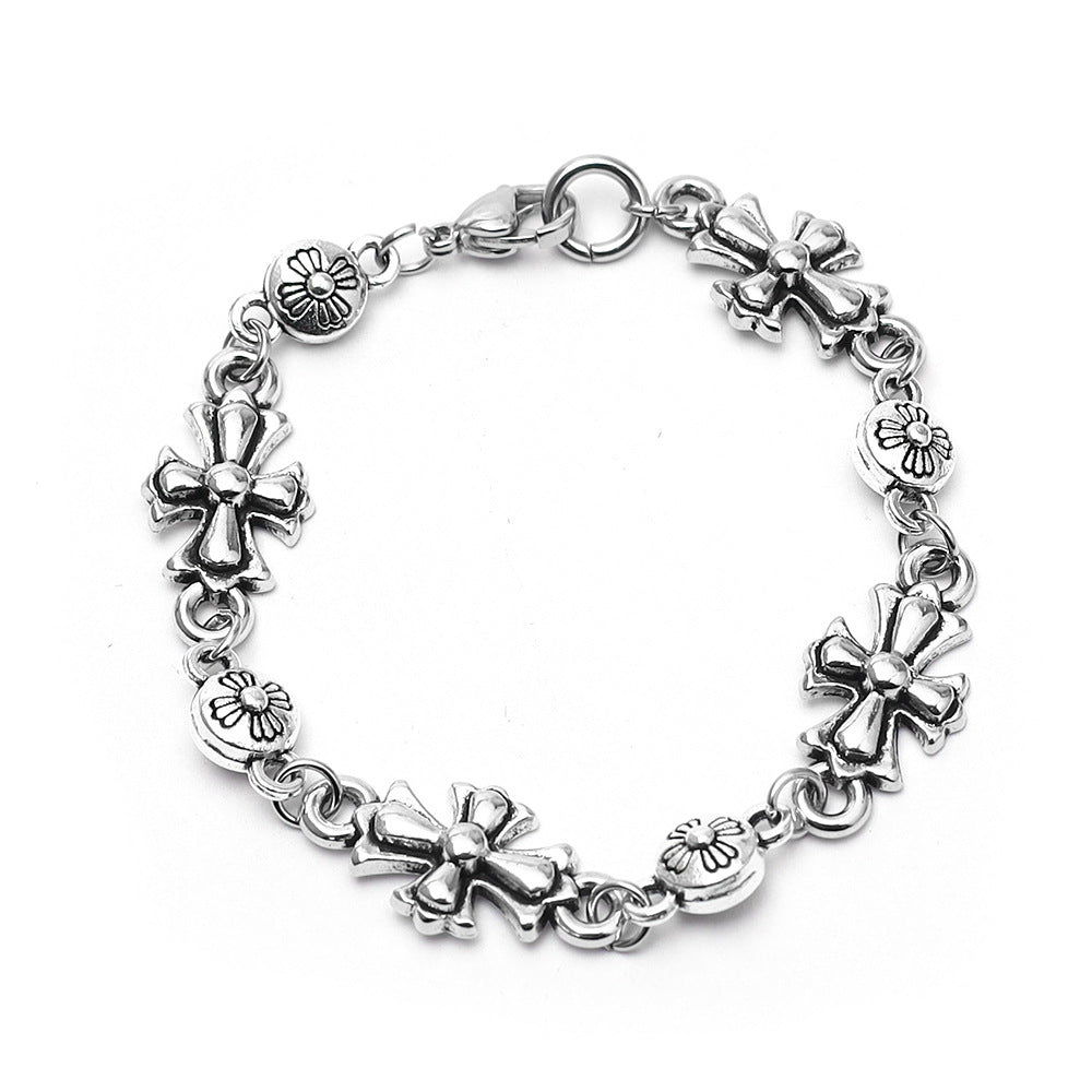 Wholesale Retro Cross Pendant Flower Bead Bracelet Unisex Couple Street Fashion Jewelry Accessory