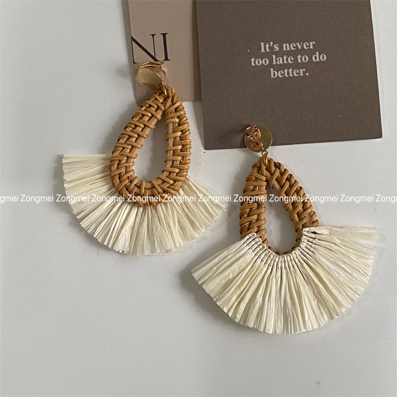 Wholesale Raffia Fan Tassel Earrings ACC-ES-ZongMei003