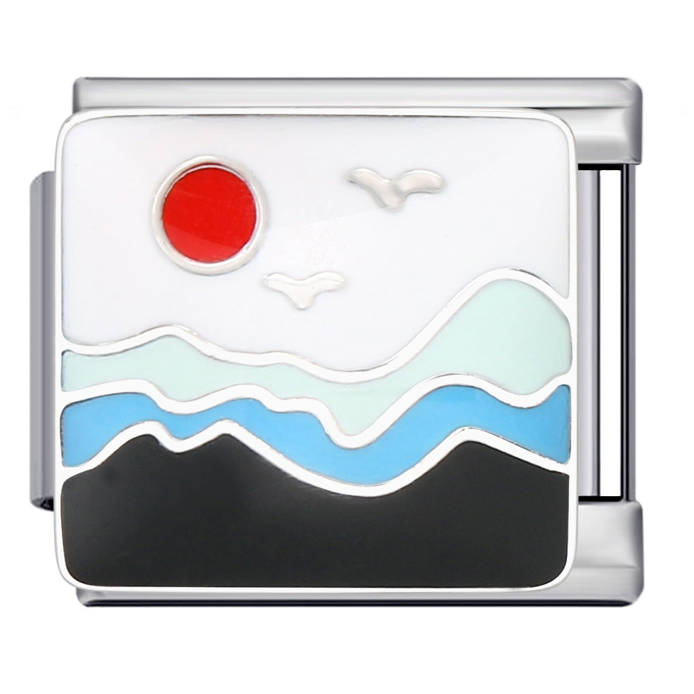 Wholesale  Italian Module Bracelet  Blue Ocean ElementsStainless Steel Welding Pattern DIY Charms