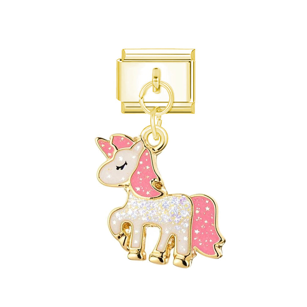 Wholesale Italian Charm Bracelet 9mm DIY Cute Pony Pendant  Creative Stainless Steel Composable Bracelet