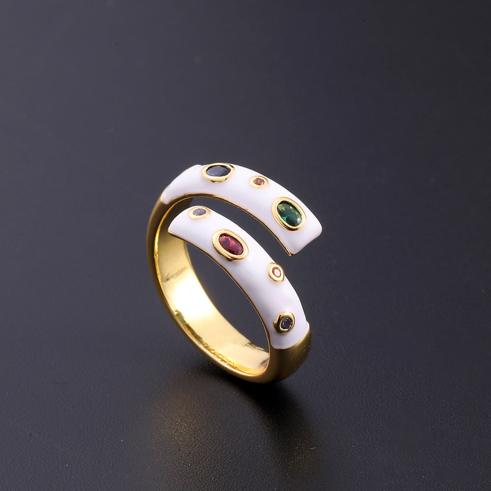 Wholesale European Fashion Sparkling Gold Plated Copper Zircon Open Ring Geometric Chic Jewelry Accessory Gift