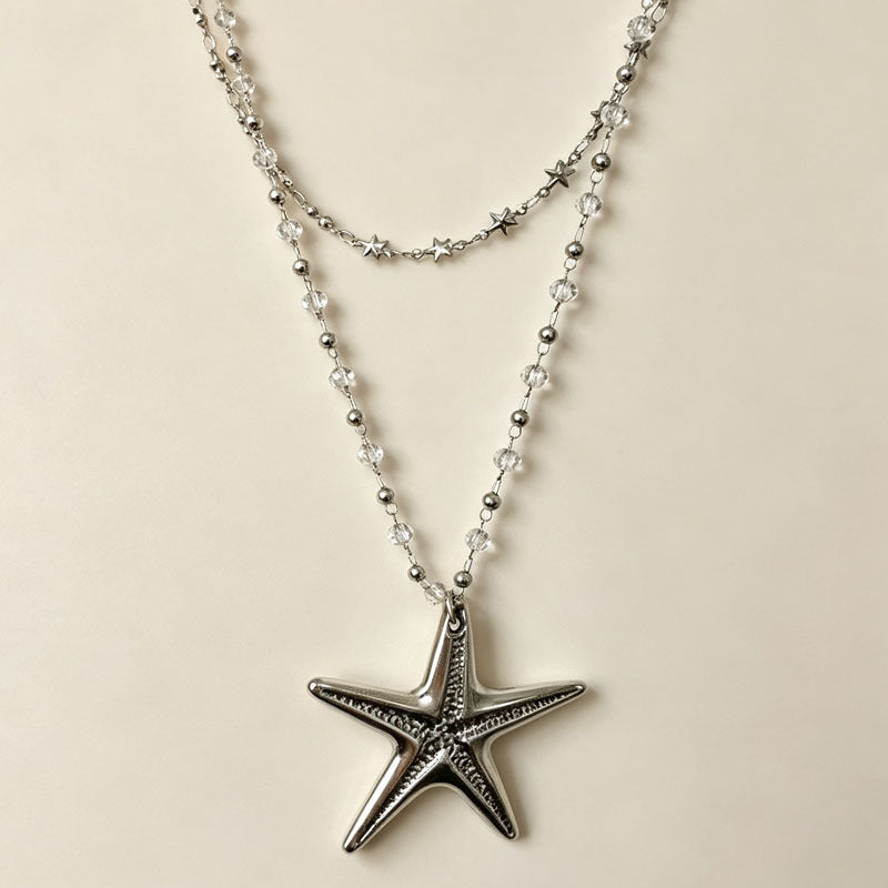 Wholesale Seaside Double-Layer Starfish Beaded Pendant Necklace for Women Summer Long Style with Skirt Sweet Cool Sexy Style Stacked Accessories Necklace