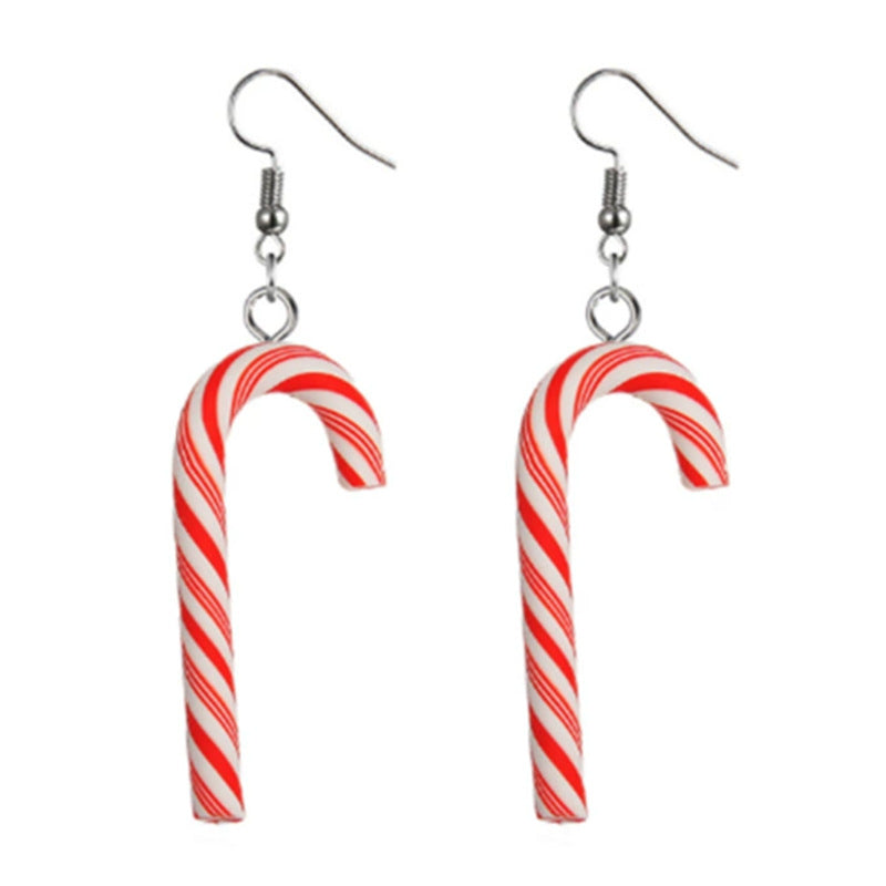 Wholesale simulated polymer clay candy cane Christmas rainbow striped candy earrings