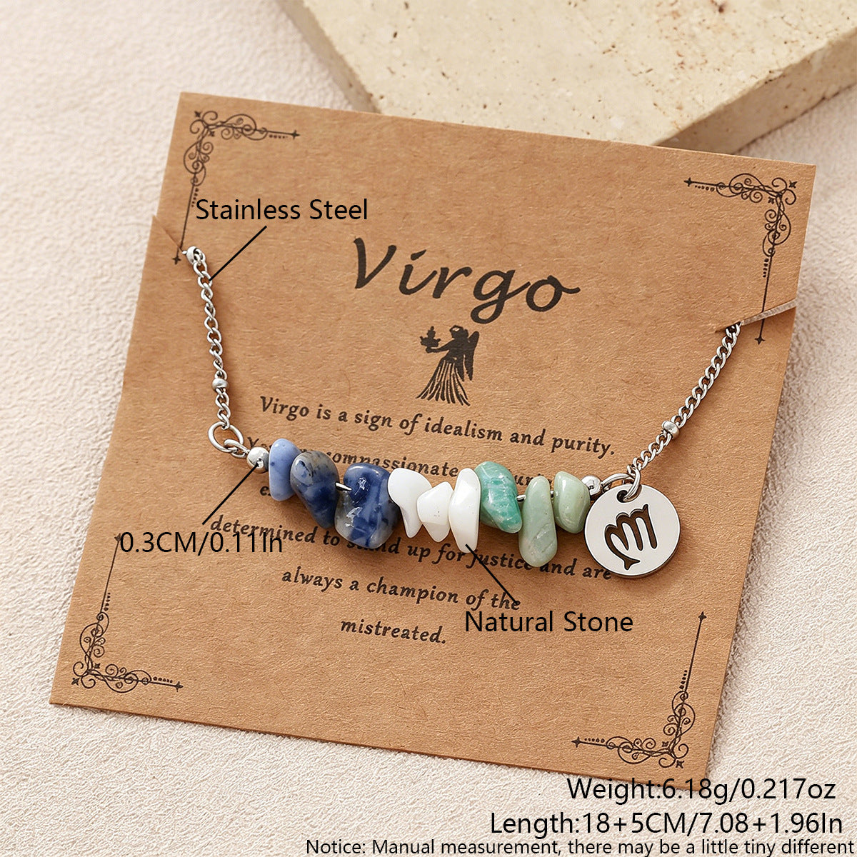 Wholesale Zodiac Stone Crushed Stainless Steel Bracelet with Pendant Fashion Accessory Gift