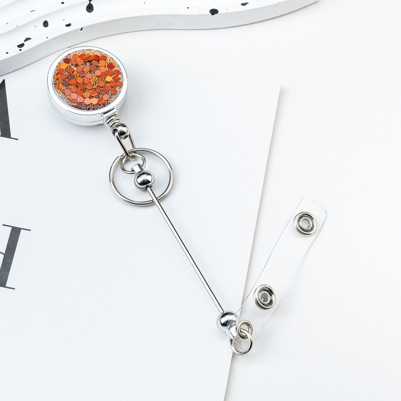 Wholesale DIY Beadable Glitter Sequin Badge Reels Easy-pull Buckle Retractable Plastic Easy-pull Badge Reel Buckle Retractable Buckle